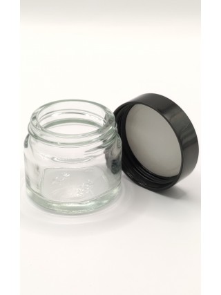 Tarro cosmética cristal transparente y tapa negra 50ml.