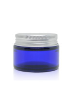 TARRO VIDRIO AZUL 30ML TAPA ORO, PLATA Y NEGRA